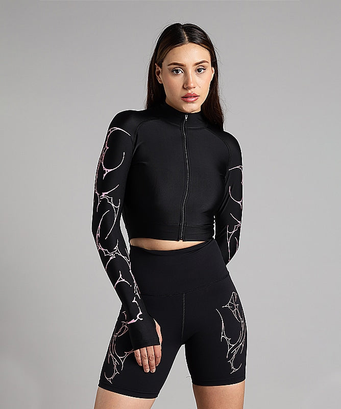 Women Pink Venom Cropped Compression Zipper