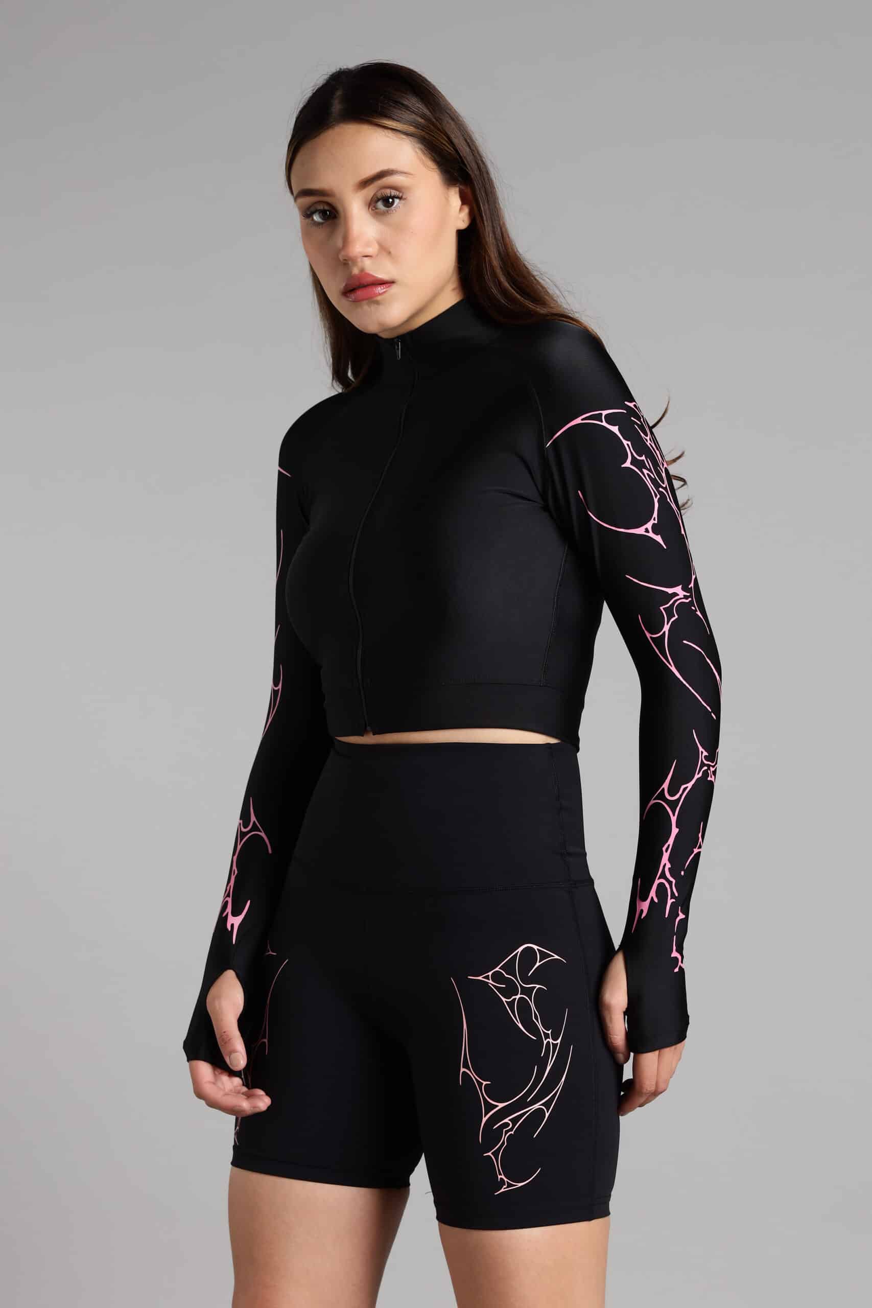 Women Pink Venom Cropped Compression Zipper