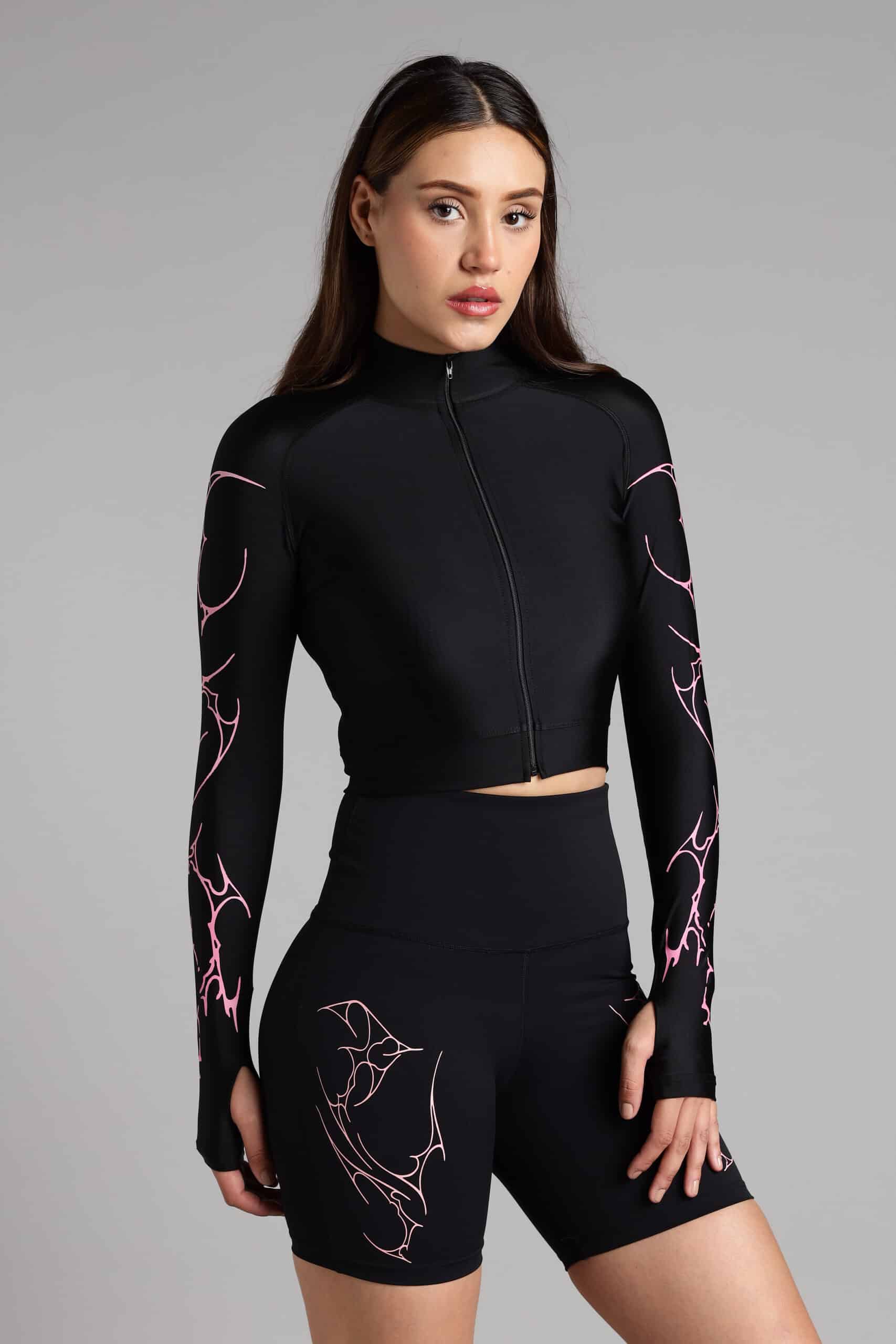 Image of Women Pink Venom Cropped Compression Zipper