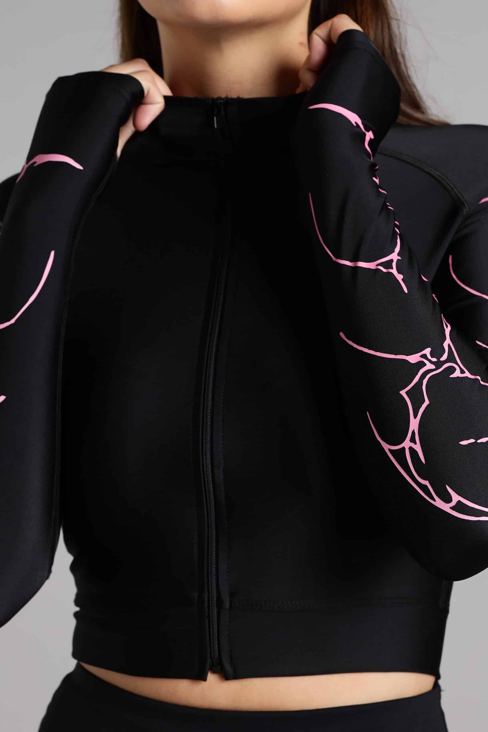 Women Pink Venom Cropped Compression Zipper