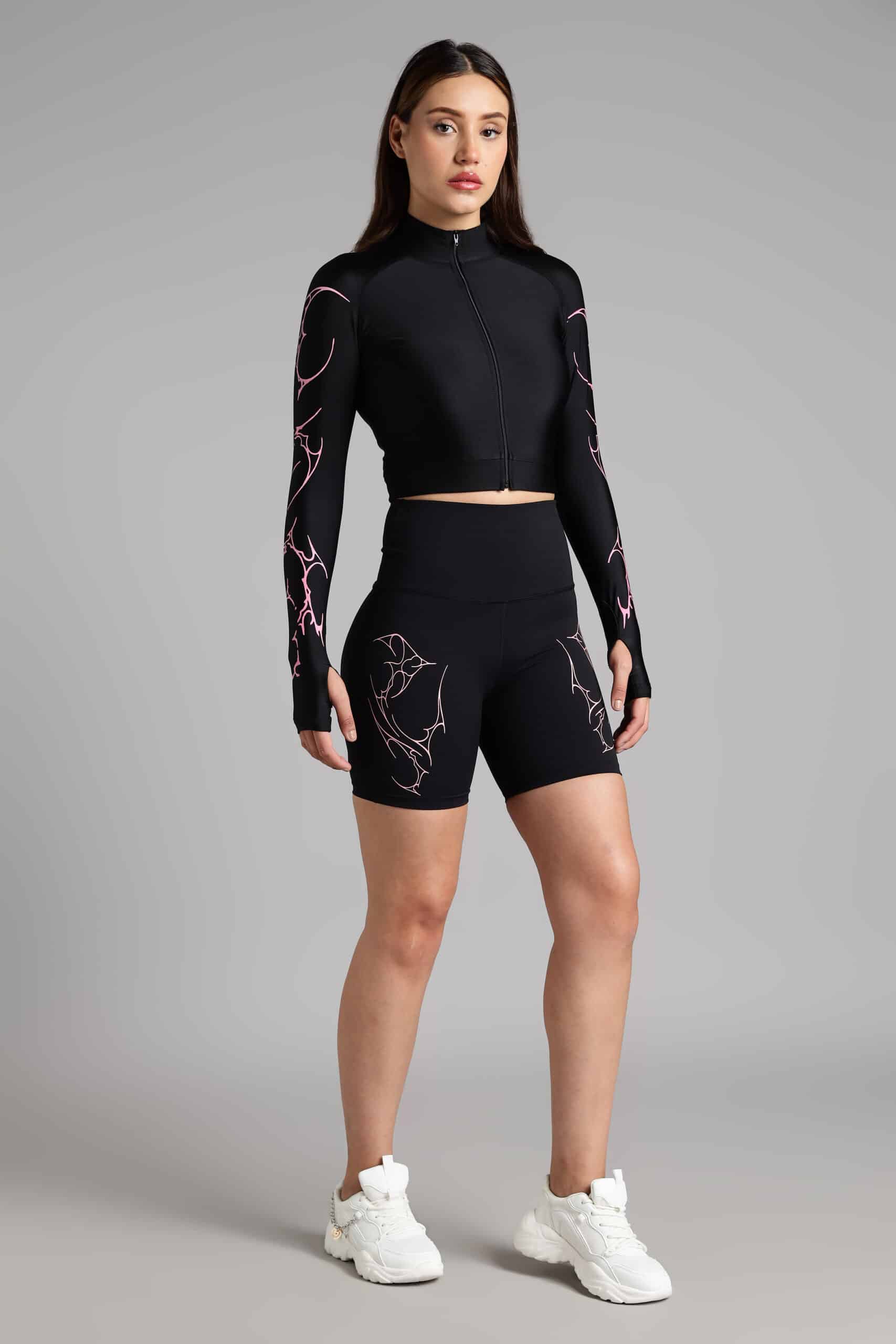 Women Pink Venom Cropped Compression Zipper