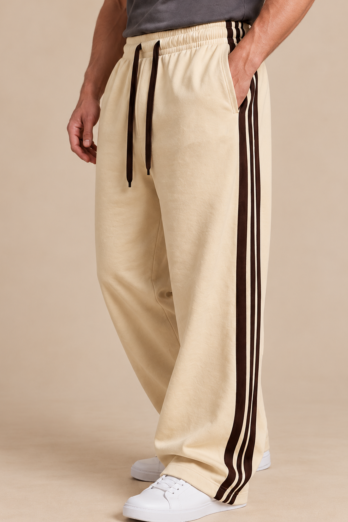 Tri Stripe Joggers - Beige