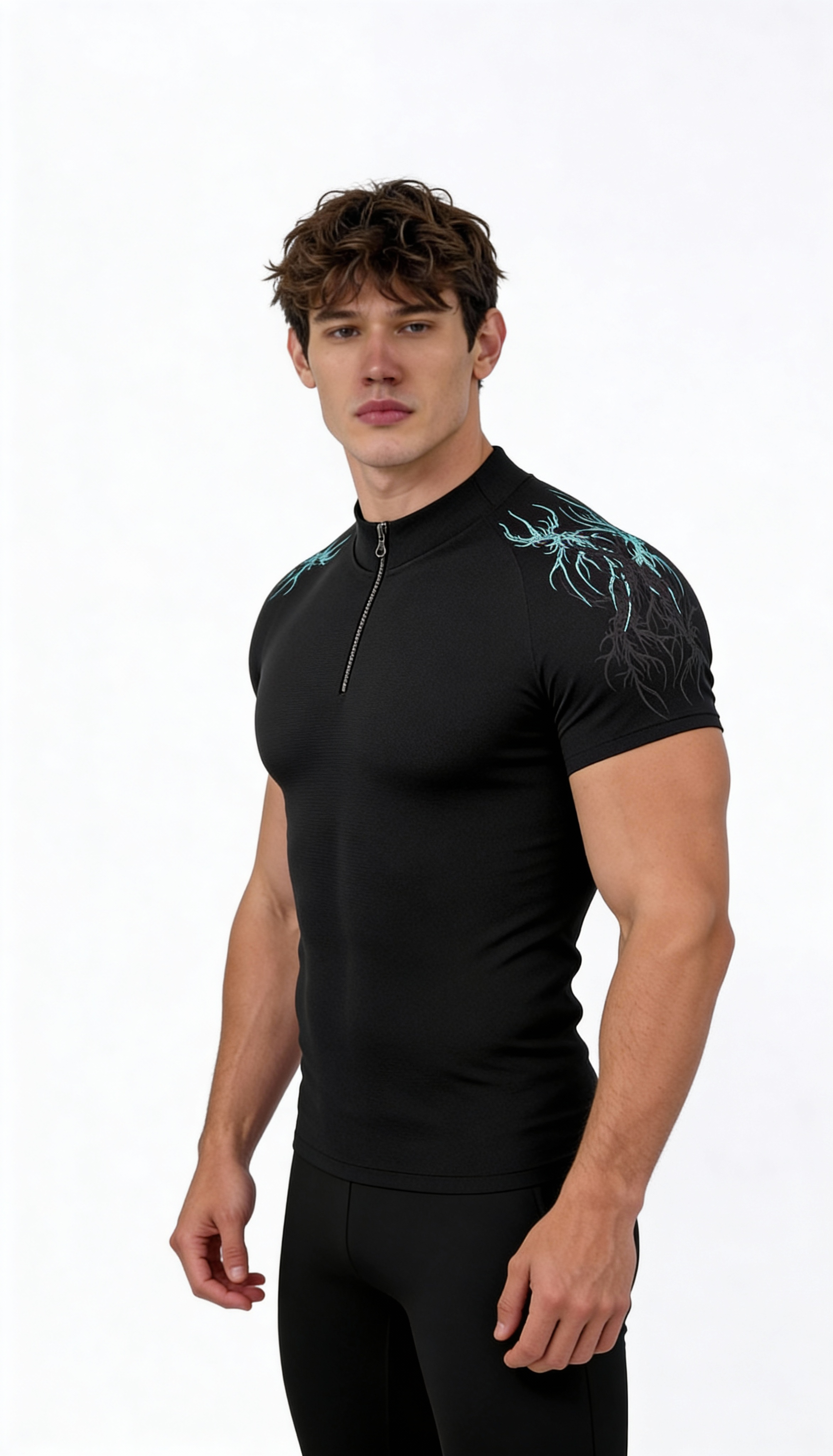 Image of Prime Arc Zip Compression Tshirt Half Sleeve - Blue/Black