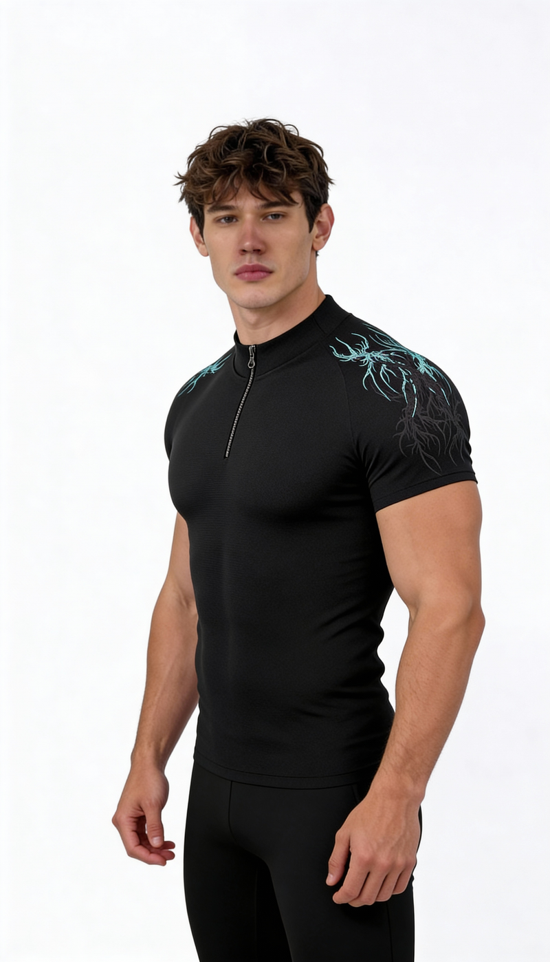 Prime Arc half sleeve zip gym compression shirt