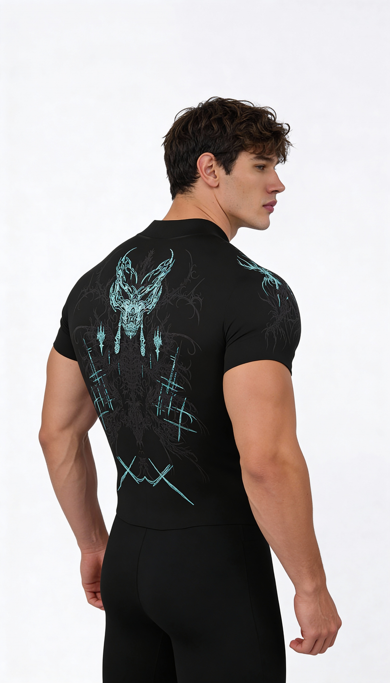 Prime Arc Zip Compression Tshirt Half Sleeve - Blue/Black