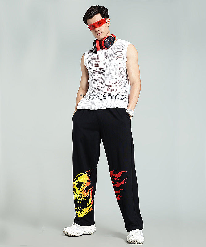 Burnreaper unisex cotton joggers with fiery skull graphics