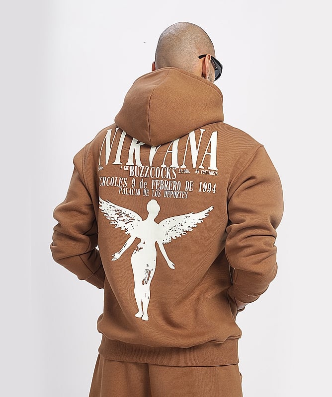 Vintage Nirvana Unisex Oversized Hoodie S Coffee Brown