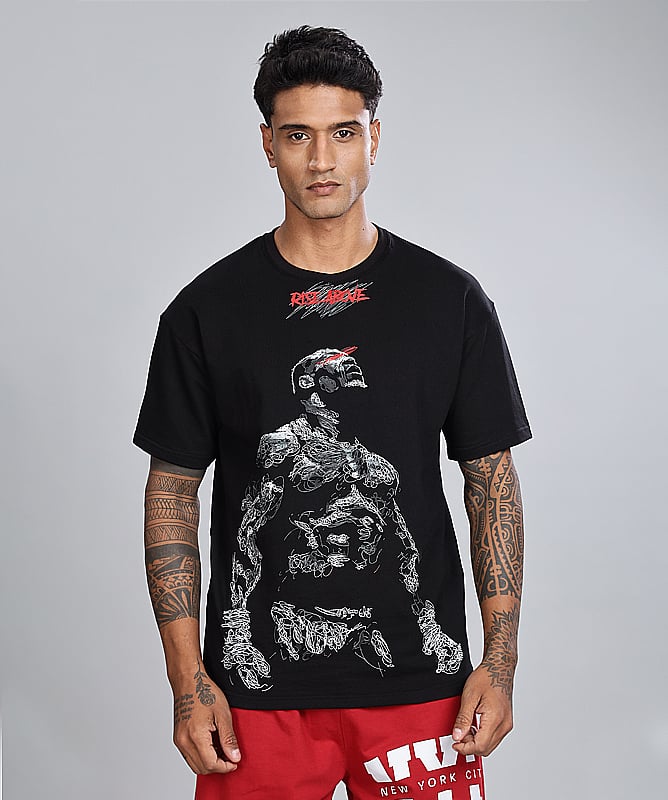 Men's black Fightclub oversized premium cotton graphic T-shirt ifm