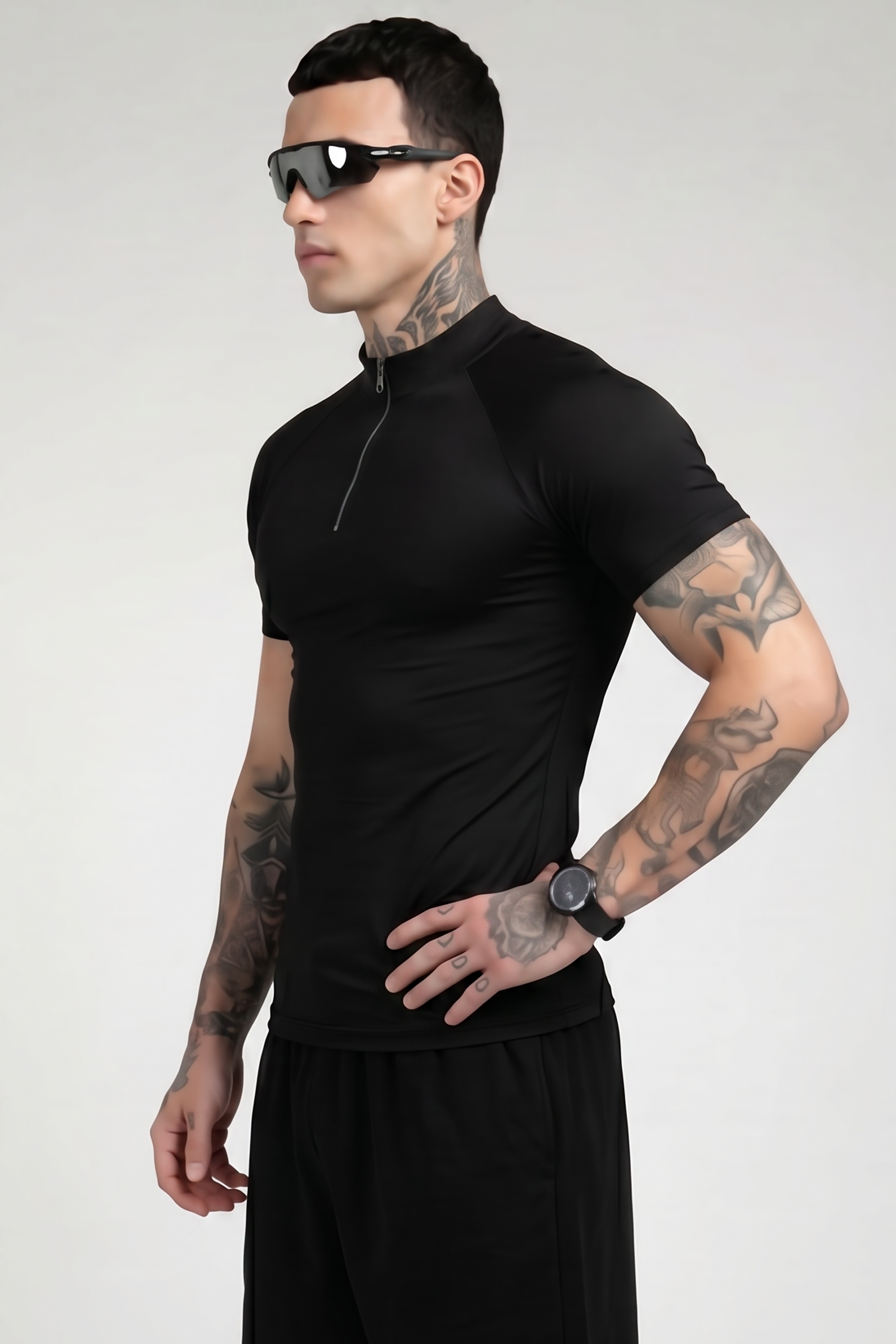 Image of Blackout Flex Zip Compression Tshirt Half Sleeve Black