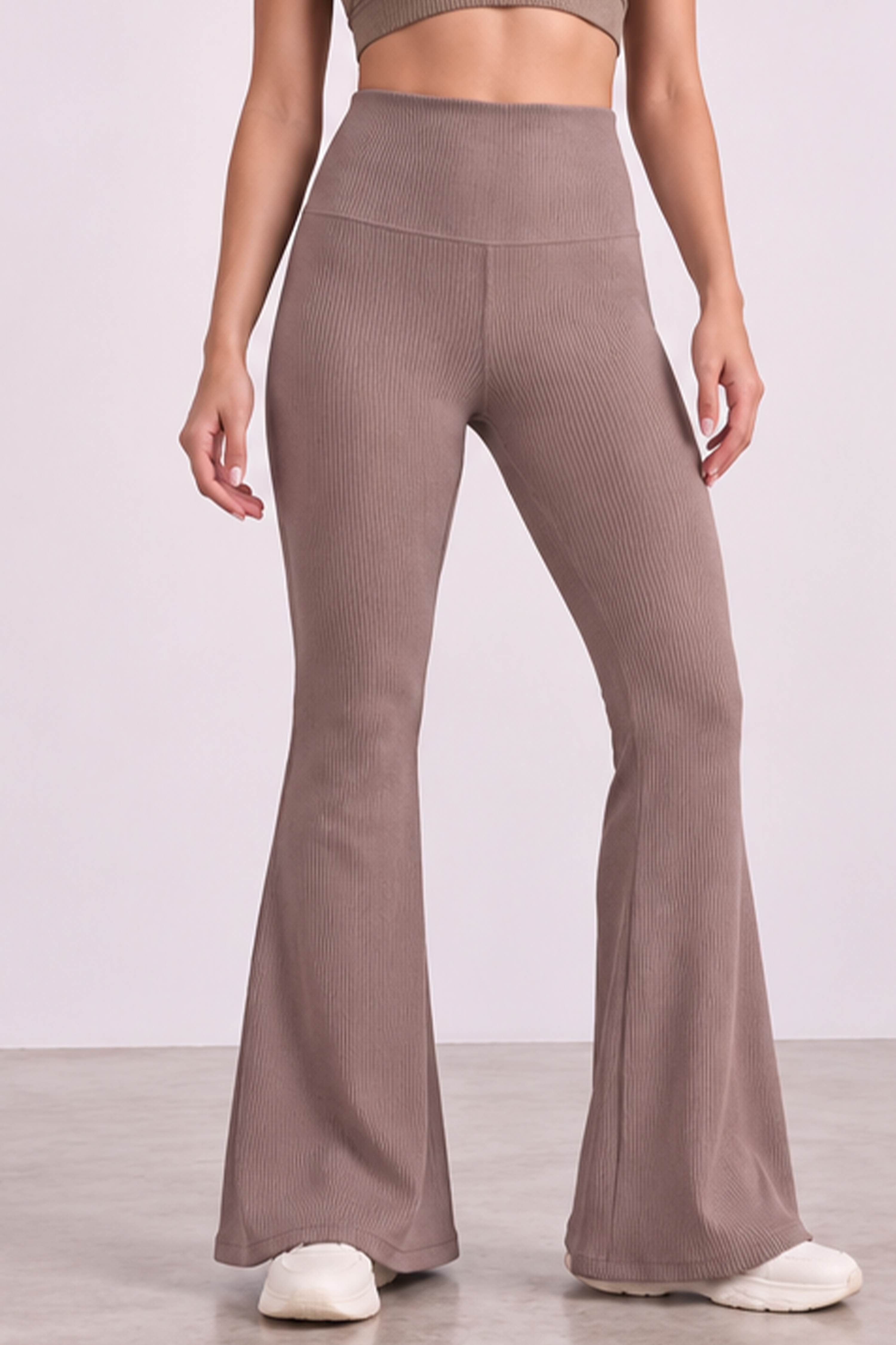 Image of Ribbed Flare Leggings - Mocha
