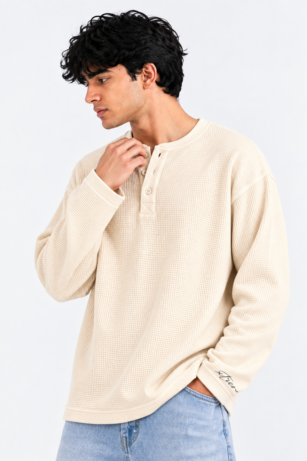 Waffle Henley Tshirt - Cream