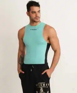 Sleeveless Drop Arm Compression Tshirt - Turquoise, S