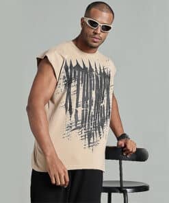 DriftCut Oversized Sleeveless Tshirt - M, Tan